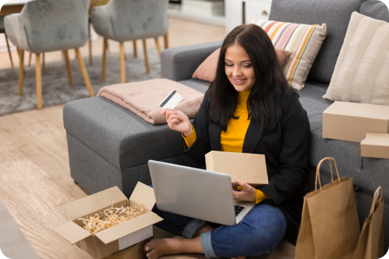 SUVETTE customer online shopping with a credit card.