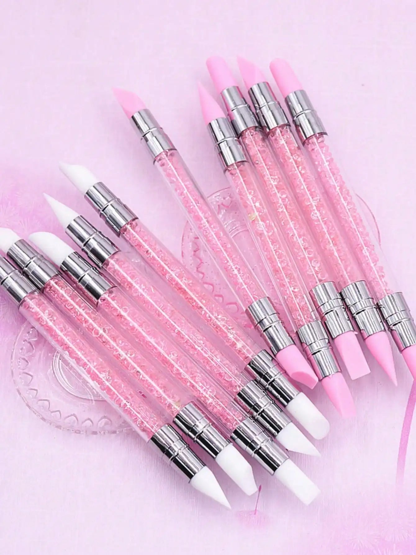 SUVETTE dual-ended pink rhinestone nail carving pen set