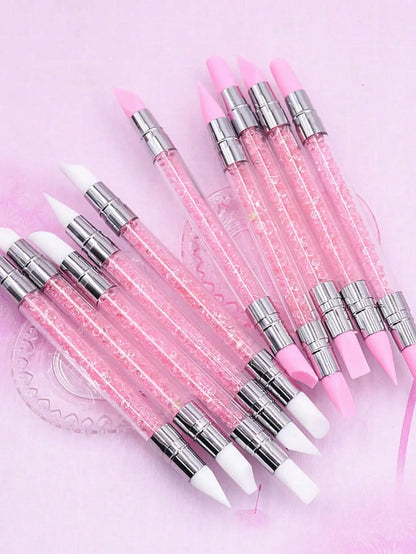 SUVETTE dual-ended pink rhinestone nail carving pen set
