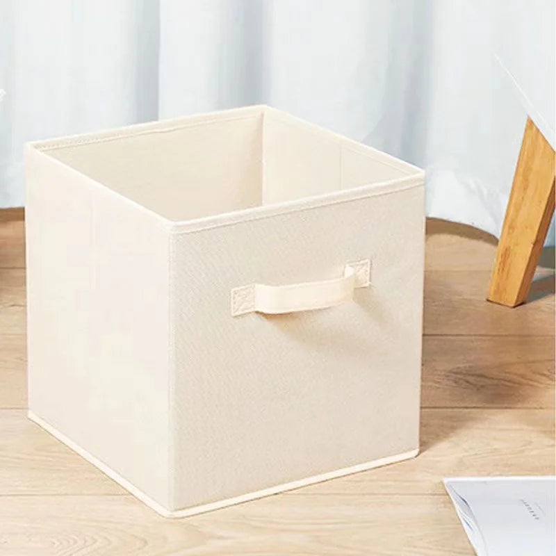 SUVETTE beige fabric cube storage box with handle
