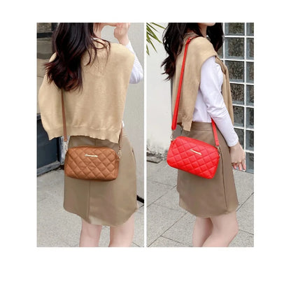 SUVETTE models wearing brown and red crossbody bags