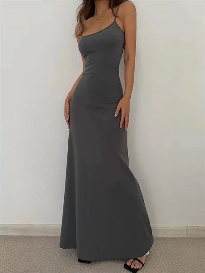 SUVETTE grey spaghetti strap bodycon dress