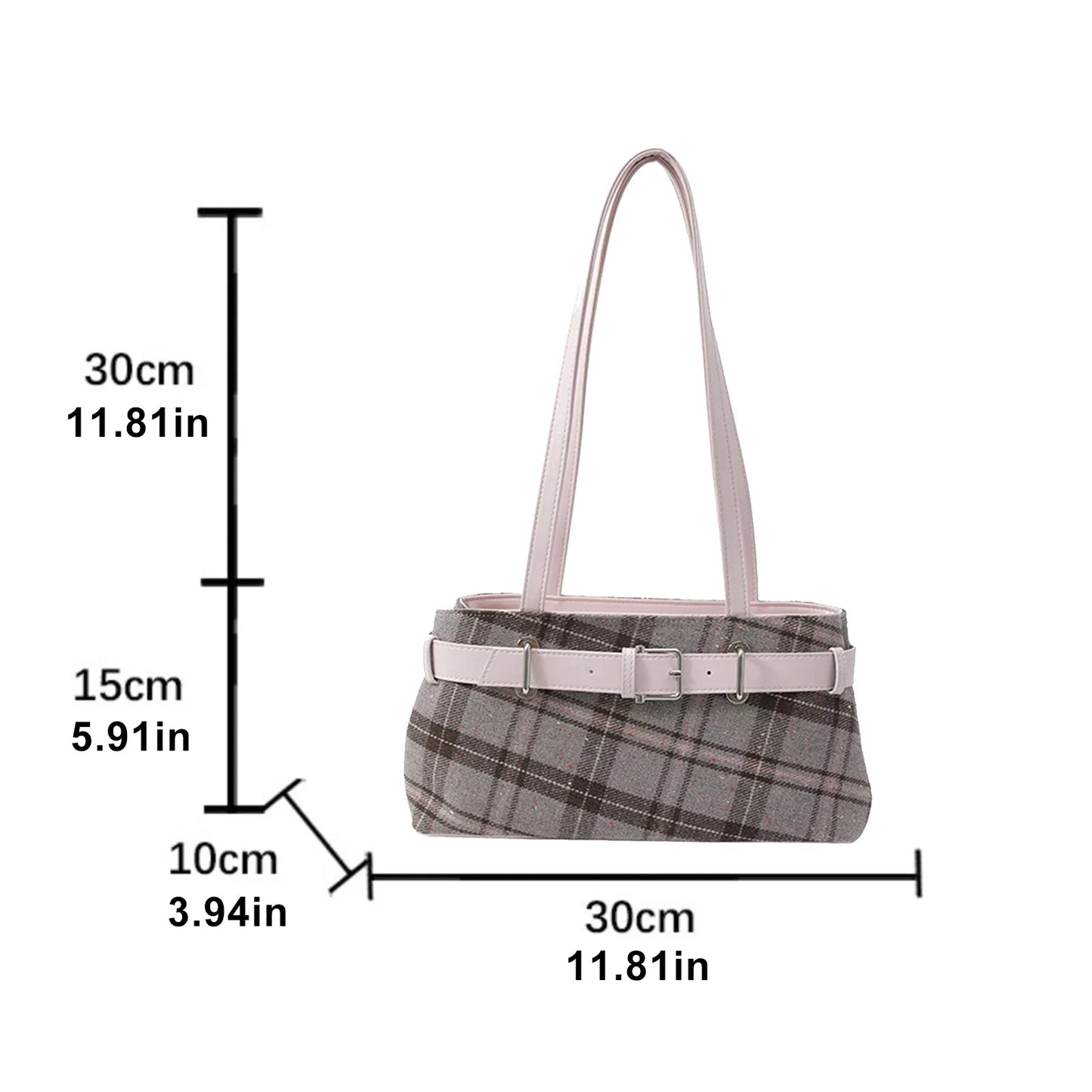 SUVETTE Pink Plaid Canvas Shoulder Bag Size Dimensions