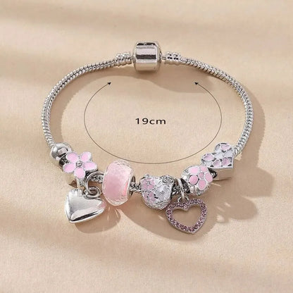 SUVETTE Pink Heart & Flower Charm Bracelet 19cm Size View