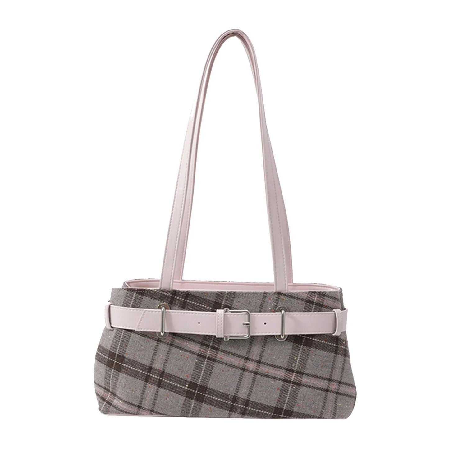 SUVETTE Pink Plaid Canvas Armpit Vintage Shoulder Bag