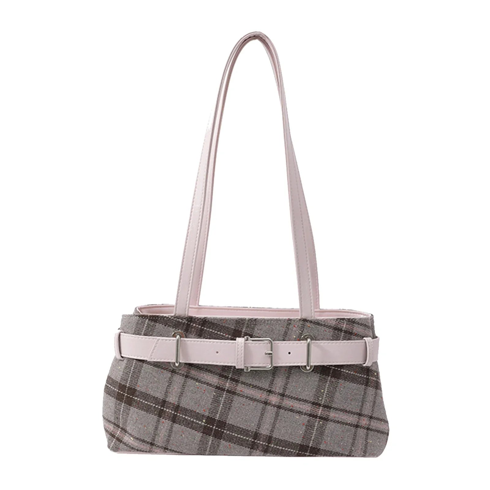 SUVETTE Pink Plaid Canvas Armpit Vintage Shoulder Bag
