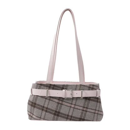 SUVETTE Pink Plaid Canvas Armpit Vintage Shoulder Bag