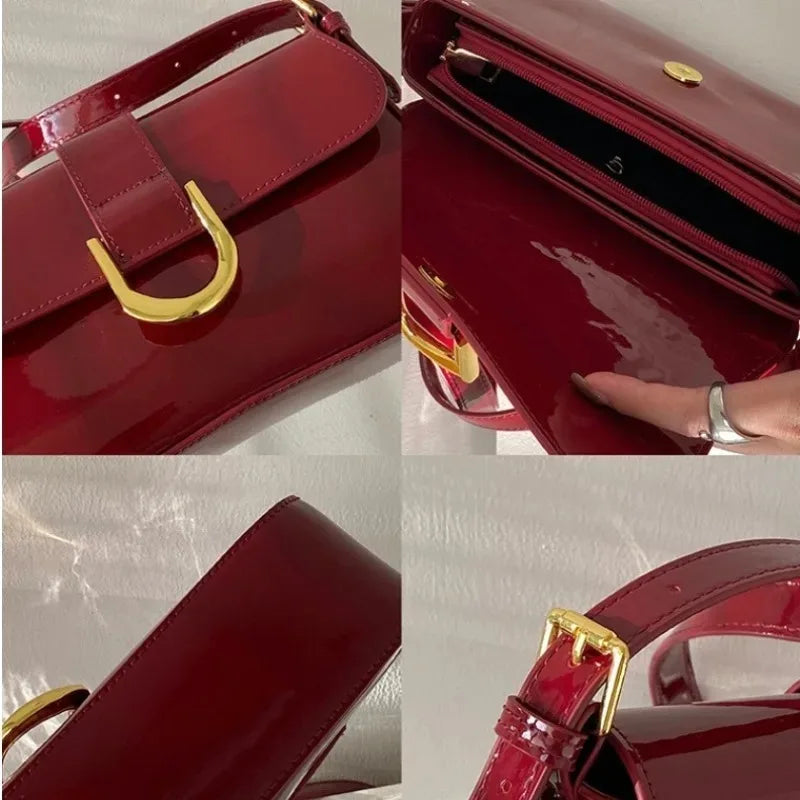SUVETTE red leather bag hardware and zipper details