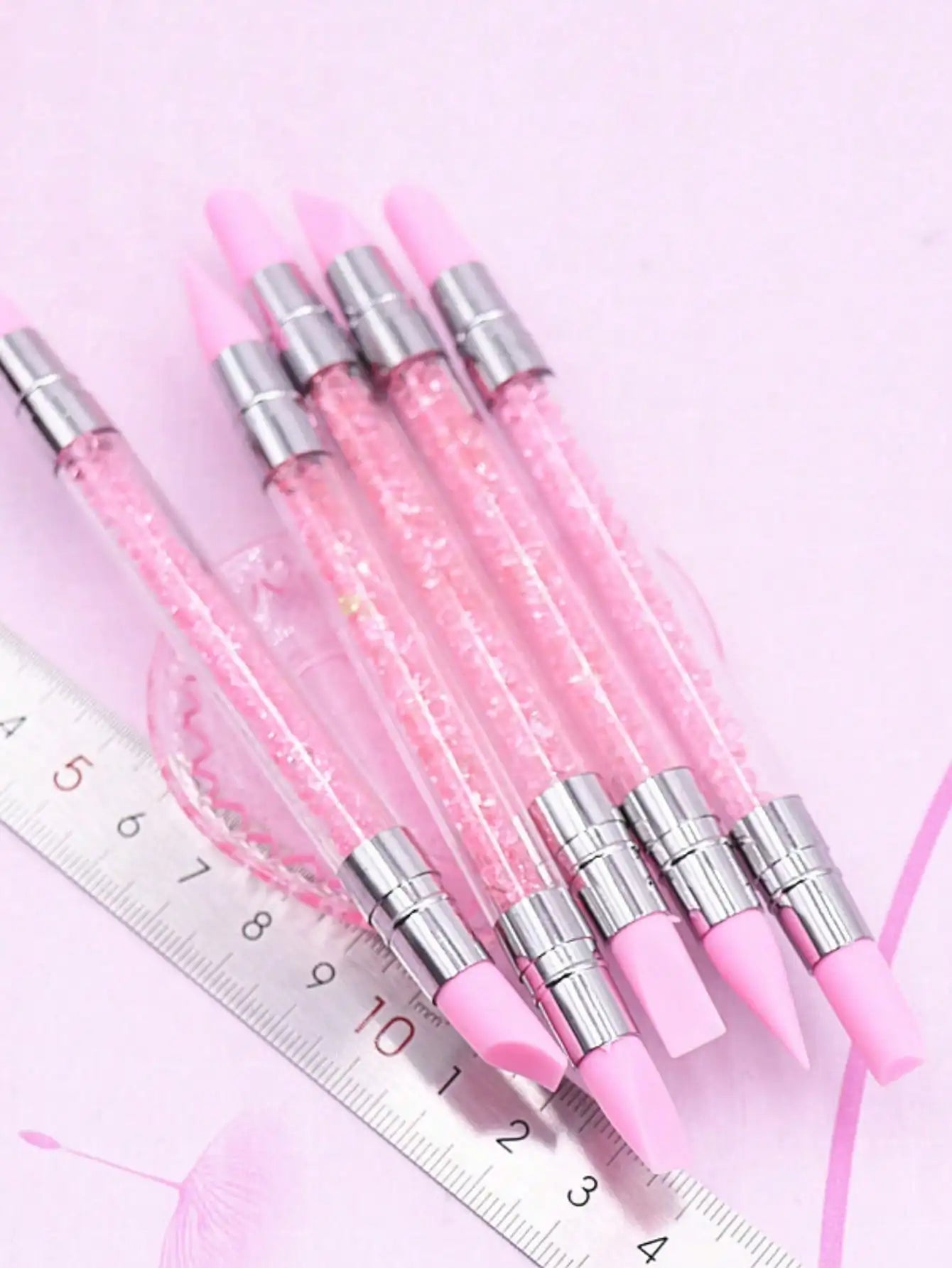SUVETTE pink rhinestone nail art tool set with ruler