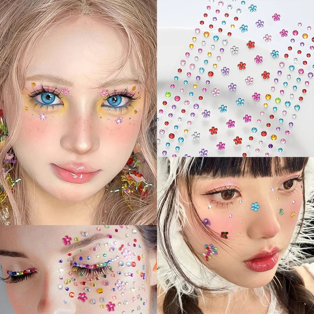SUVETTE face gem stickers worn for stage makeup look