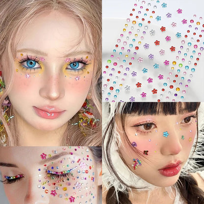SUVETTE face gem stickers worn for stage makeup look