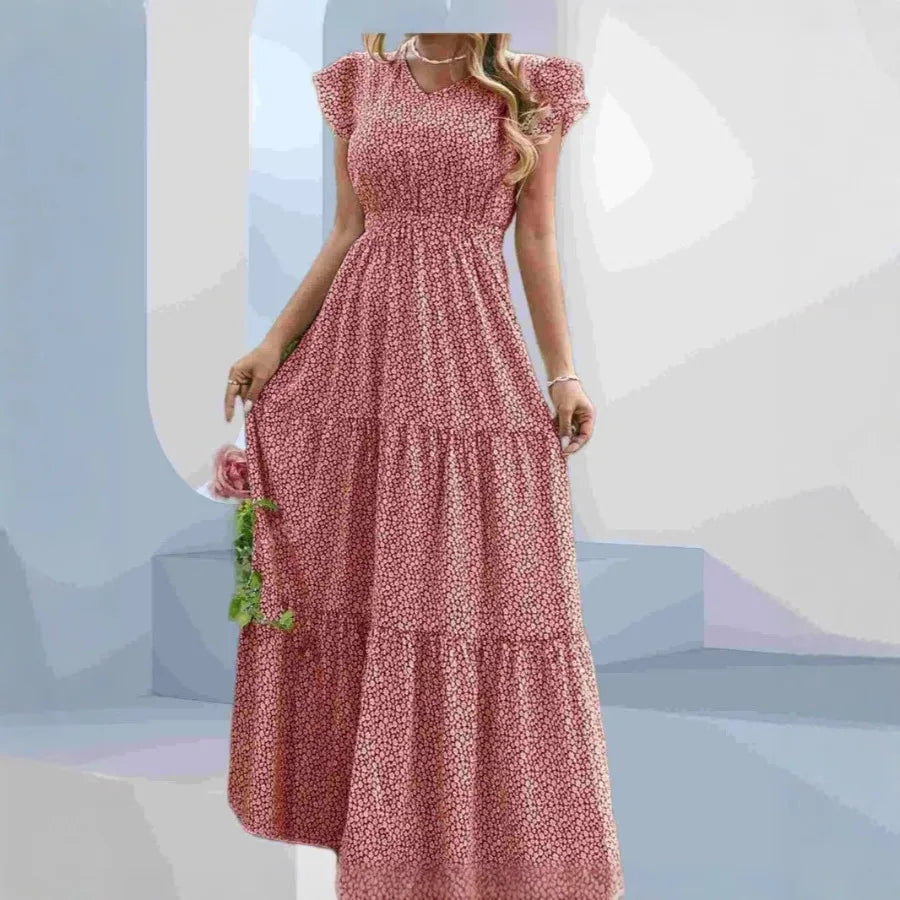 SUVETTE pink floral V-neck high-waist maxi dress