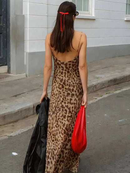 SUVETTE leopard print backless slip dress