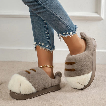 SUVETTE gray cat paw slippers profile view on feet