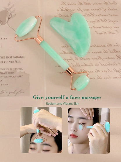 SUVETTE green facial roller demonstrated on forehead