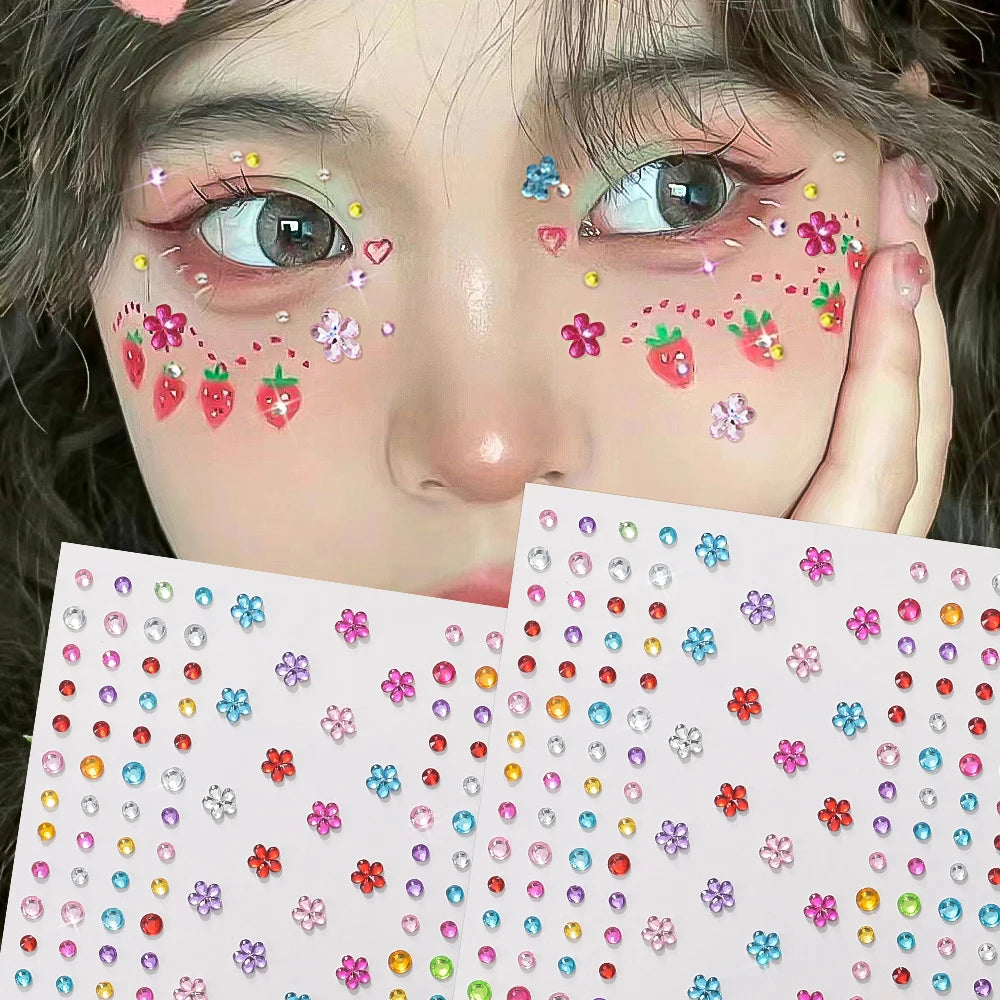 SUVETTE face gems sticker sheets and makeup look model