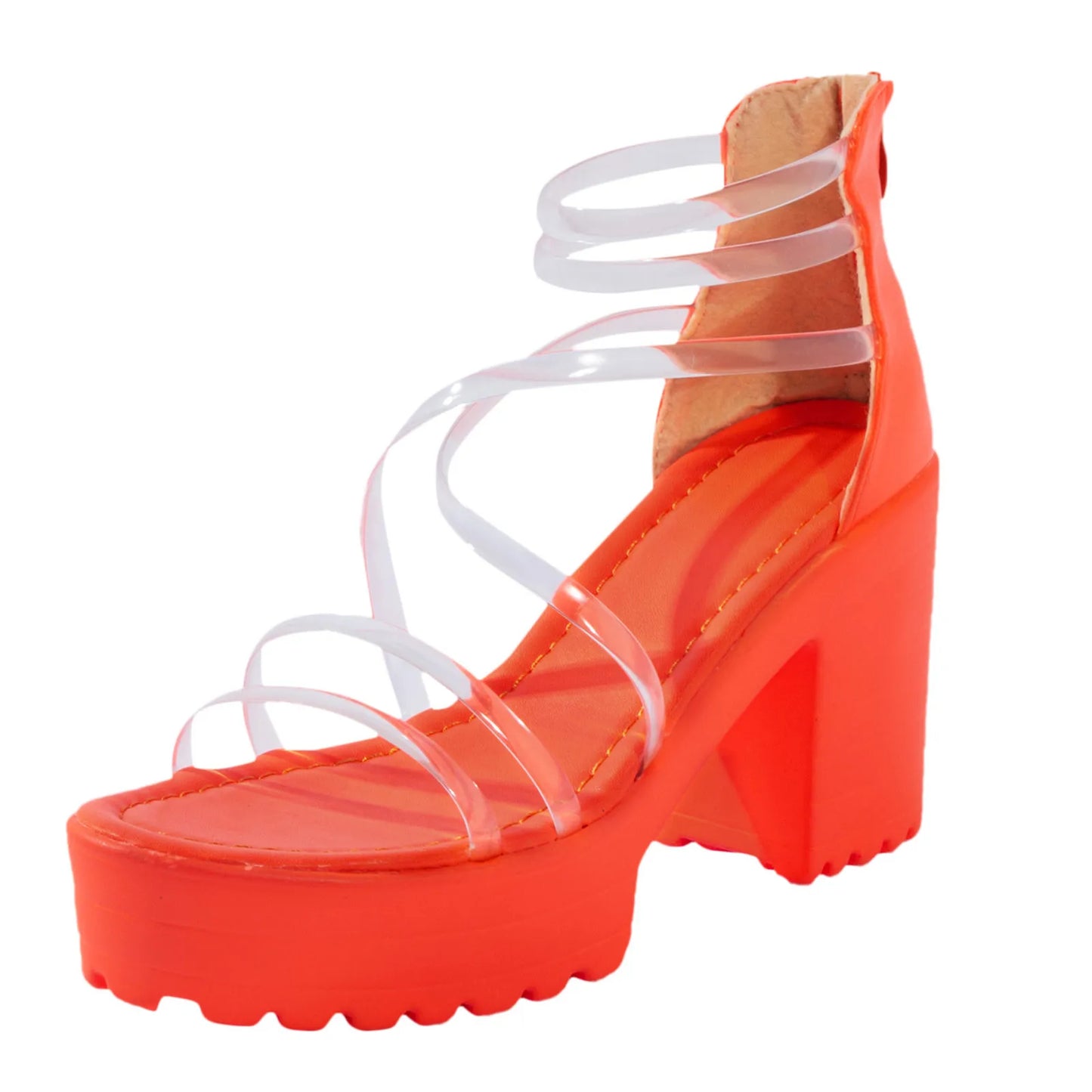 SUVETTE orange clear strap platform high heel