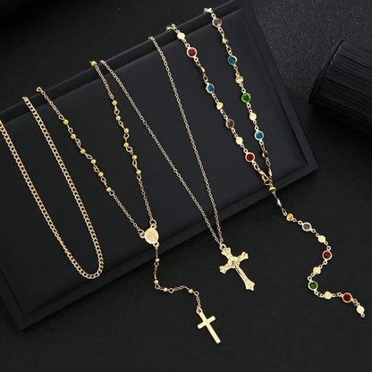 SUVETTE Gold Layered Cross & Gemstone Necklace Set