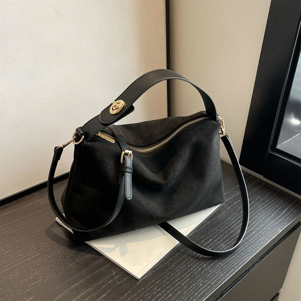 SUVETTE black faux suede shoulder bag