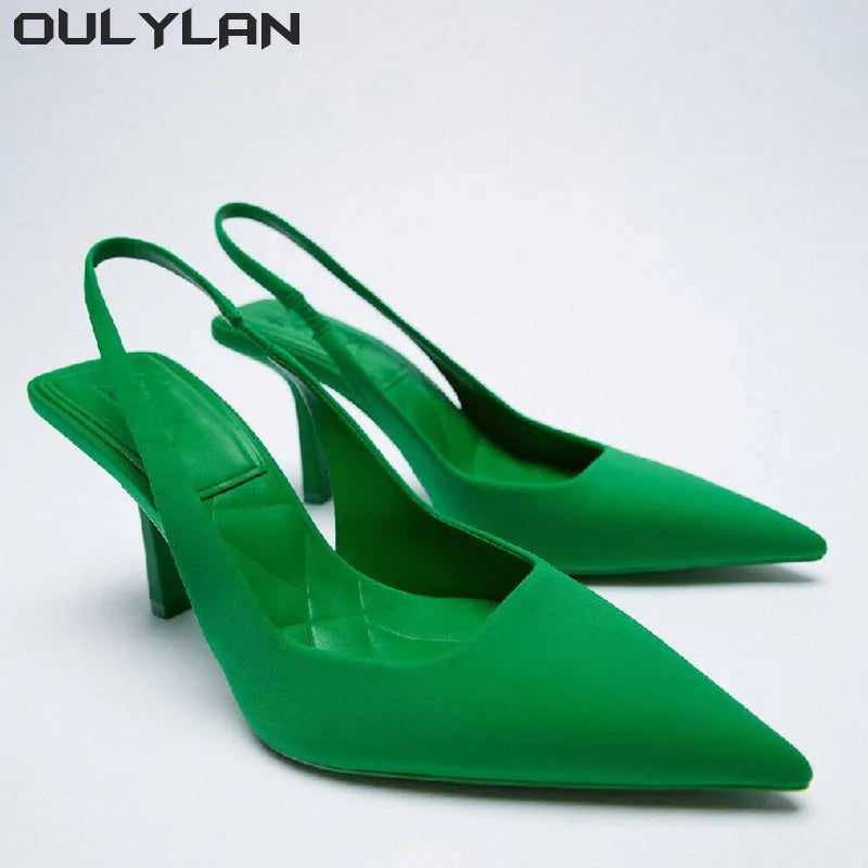 SUVETTE green slingback high heel pumps