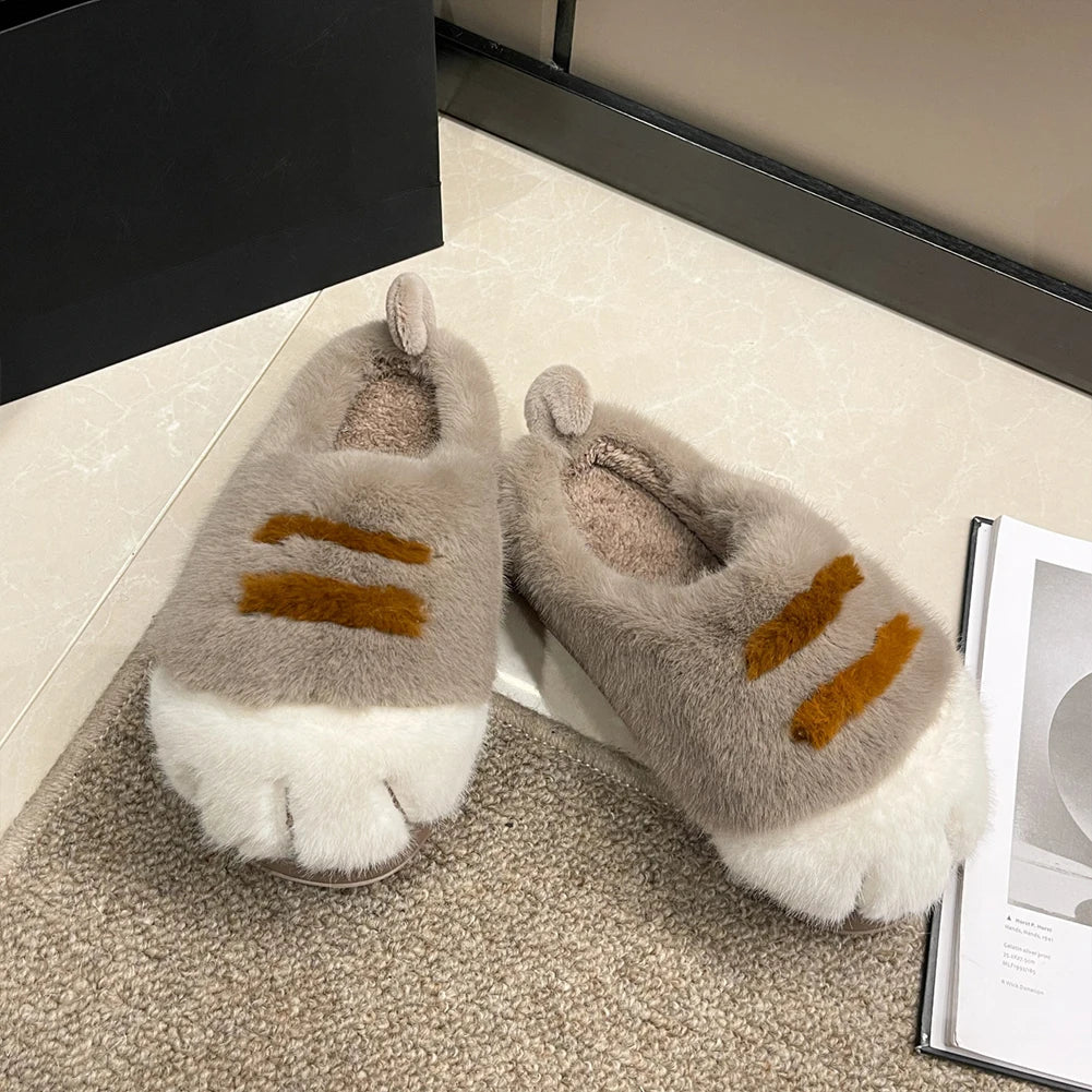 SUVETTE cozy plush cat paw slippers pair on floor
