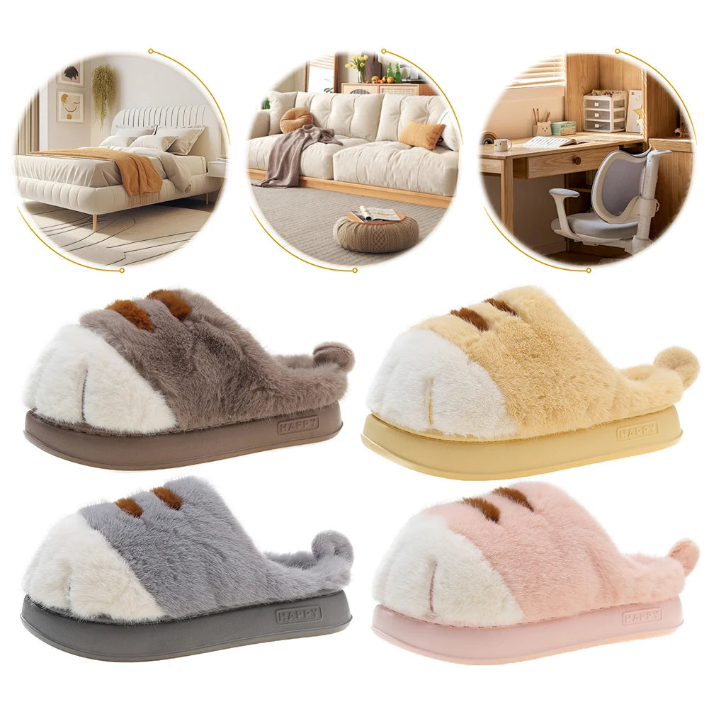 SUVETTE cat paw plush slippers in four color options