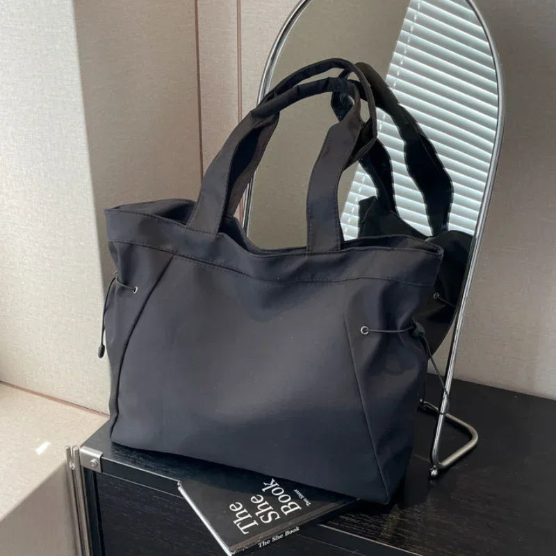 SUVETTE black canvas casual shoulder tote bag display