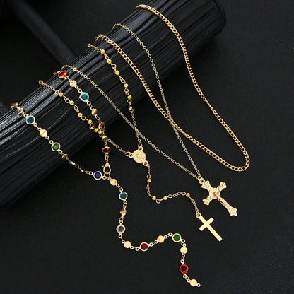 SUVETTE Gold Layered Cross & Gemstone Necklace Set