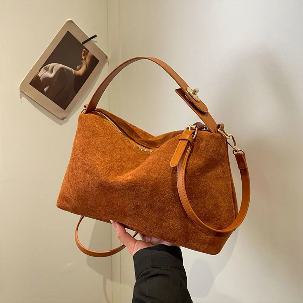SUVETTE brown faux suede shoulder handbag