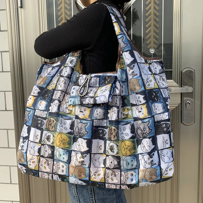 SUVETTE reusable cat print folding shopping bag
