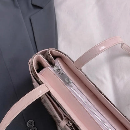 SUVETTE Plaid Checkerboard Canvas Tote Bag Zipper Detail
