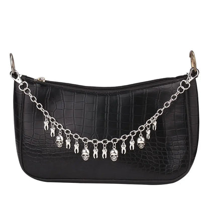 SUVETTE silver skull chain on black handbag