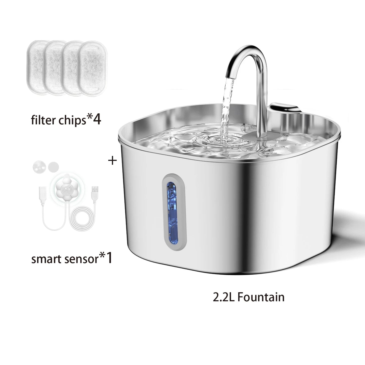SUVETTE 2.2L stainless steel pet water fountain bundle