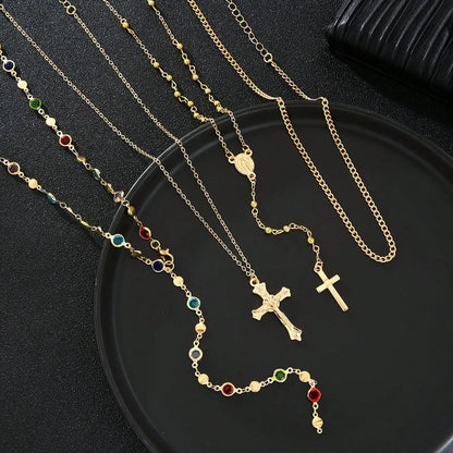 SUVETTE Gold Layered Cross & Gemstone Necklace Set