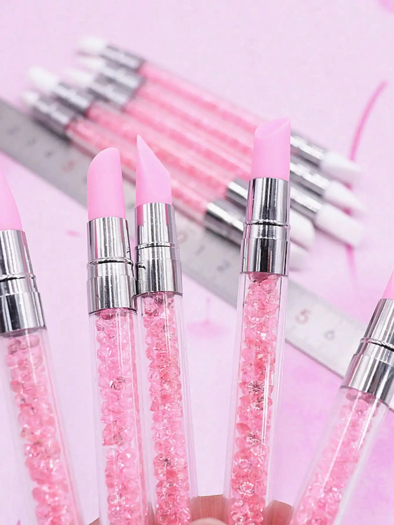SUVETTE pink rhinestone silicone nail carving pens