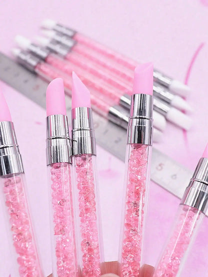 SUVETTE pink rhinestone silicone nail carving pens