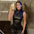 Women's Burgundy Ruched Leather Crop Top