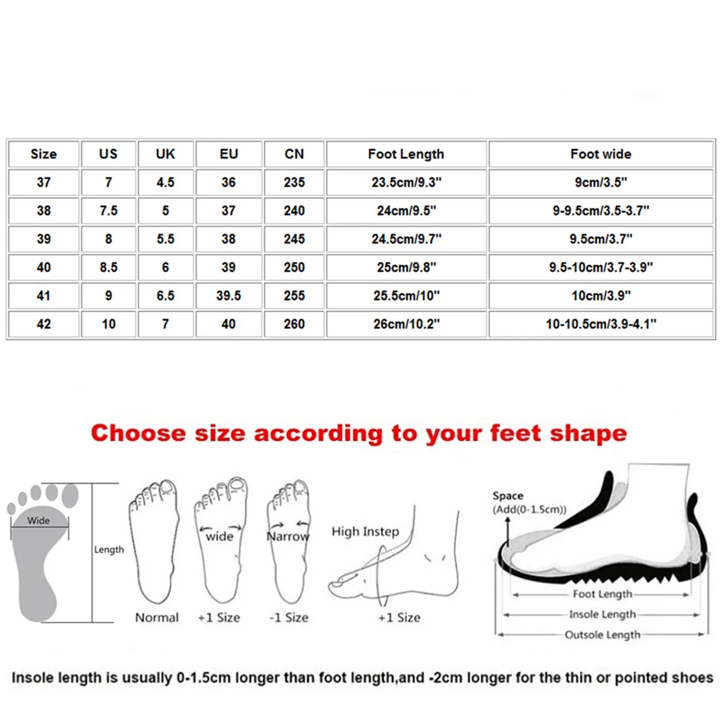 SUVETTE sandals size guide and chart
