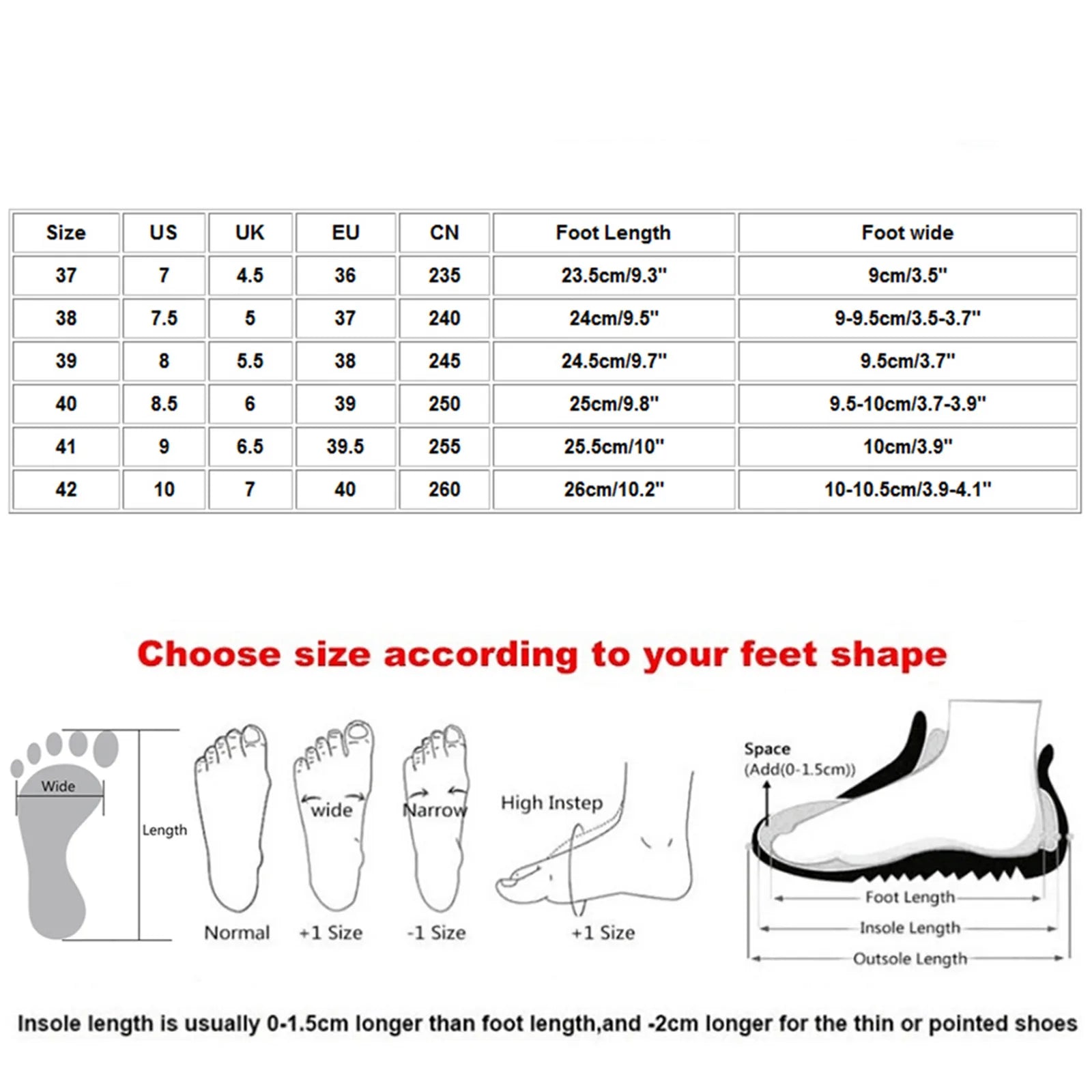 SUVETTE sandals size guide and chart