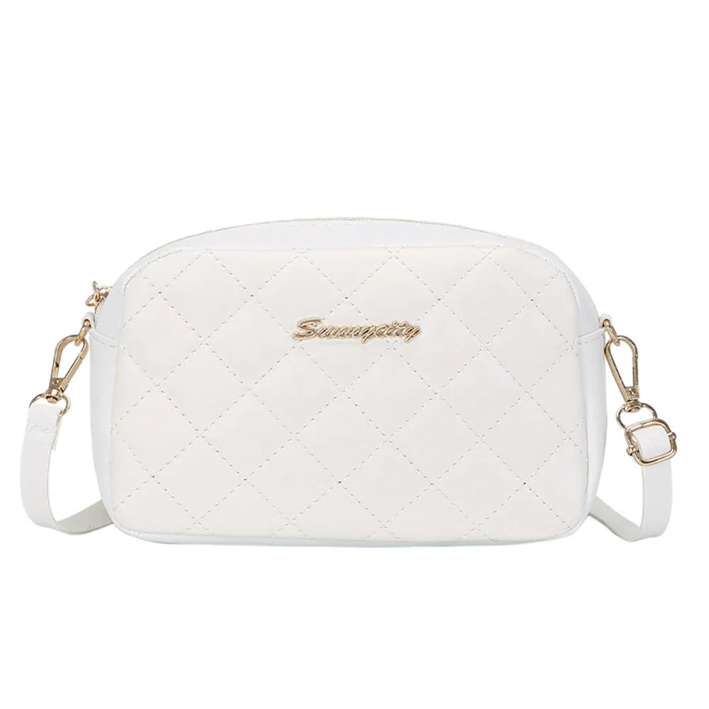 SUVETTE white quilted camera bag with strap