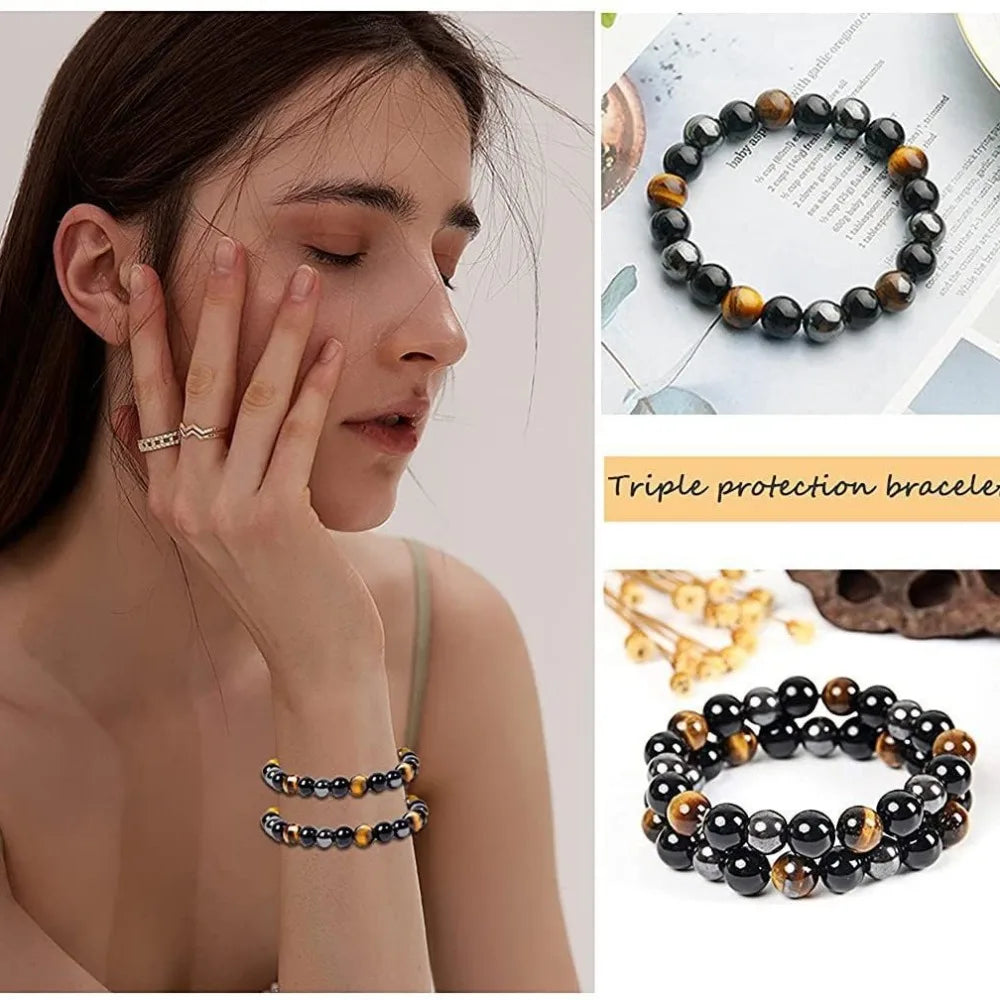 SUVETTE Triple Protection Tiger Eye Bead Bracelet On Model