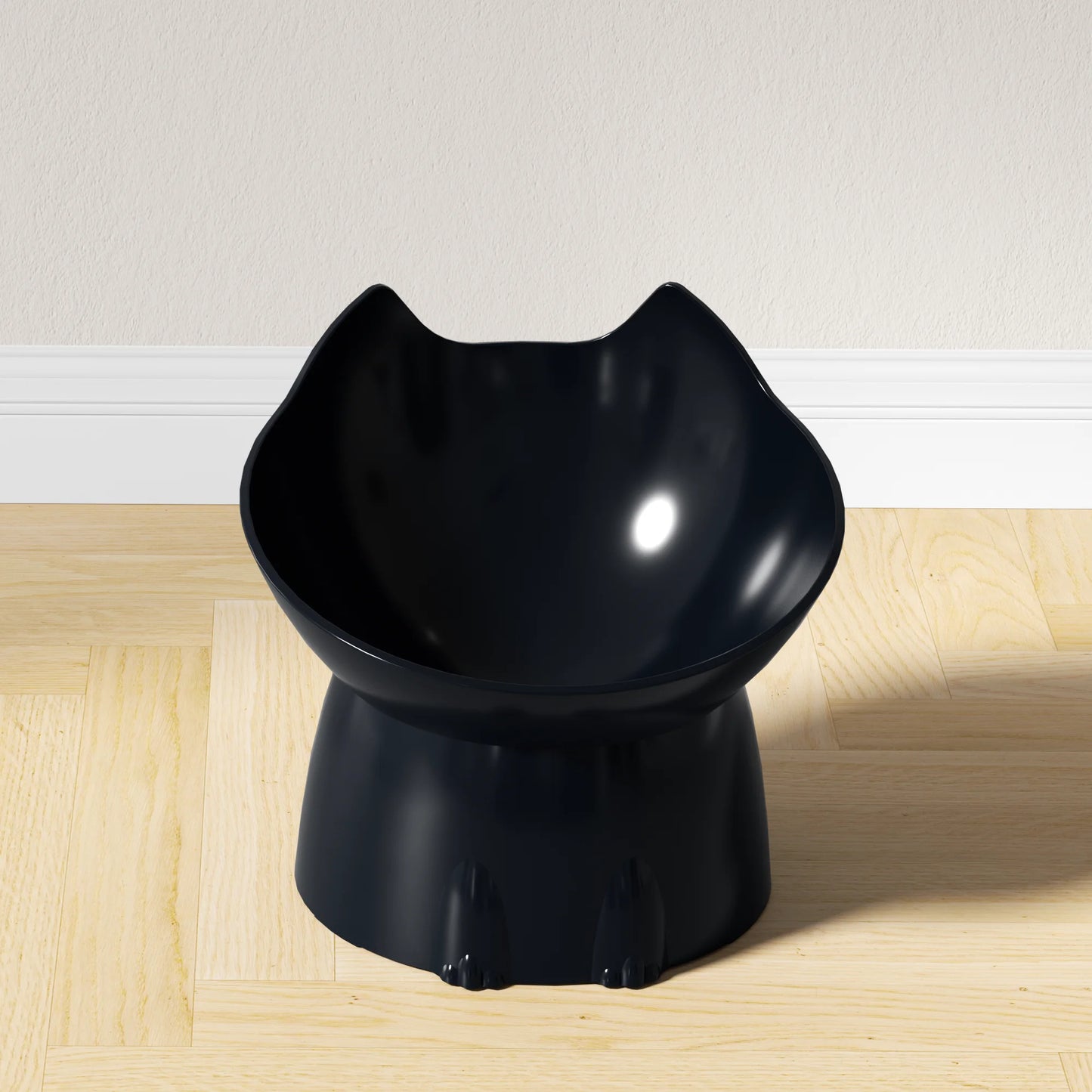 SUVETTE black elevated cat bowl on wooden floor