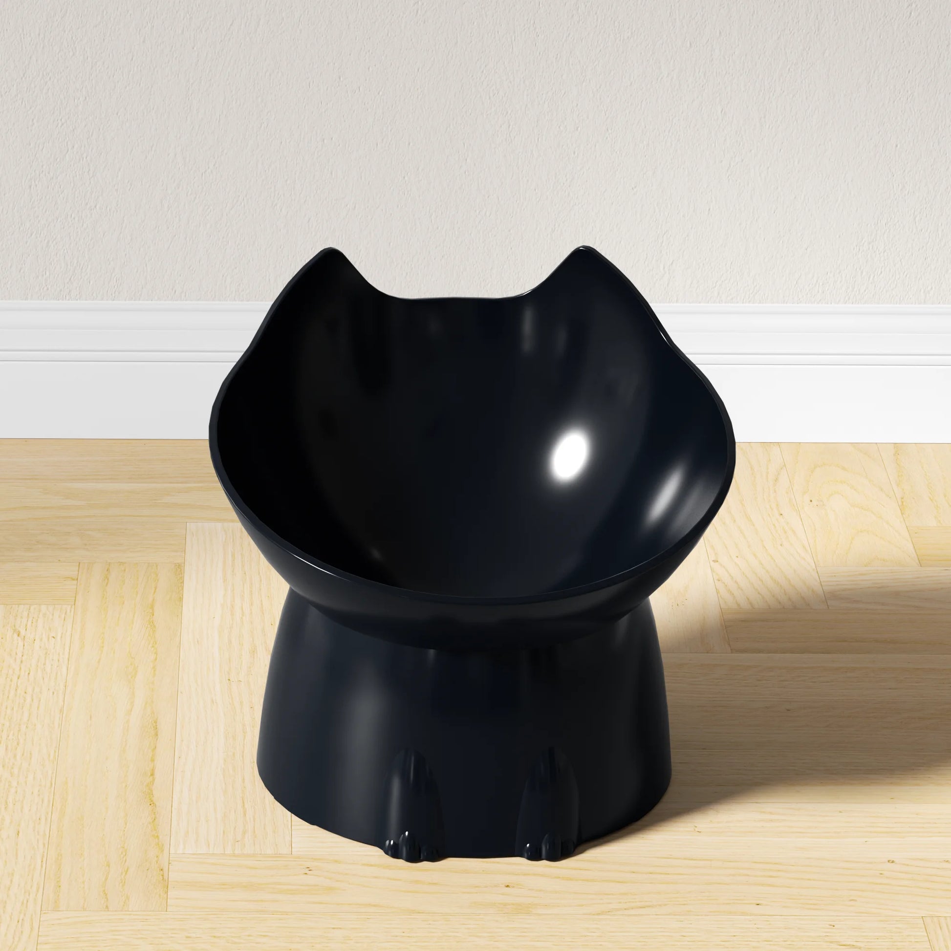 SUVETTE black elevated cat bowl on wooden floor