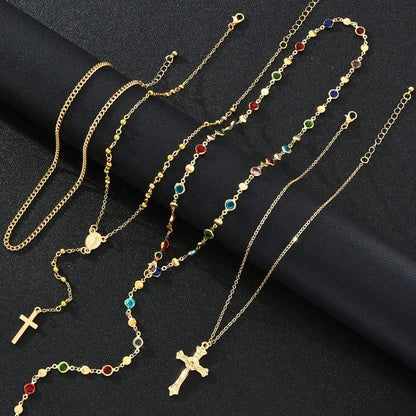 SUVETTE Gold Layered Cross & Gemstone Necklace Set