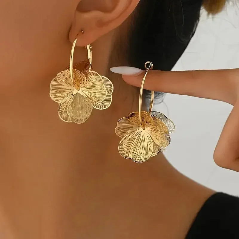 Gold Double Layer Flower Hoop Earrings