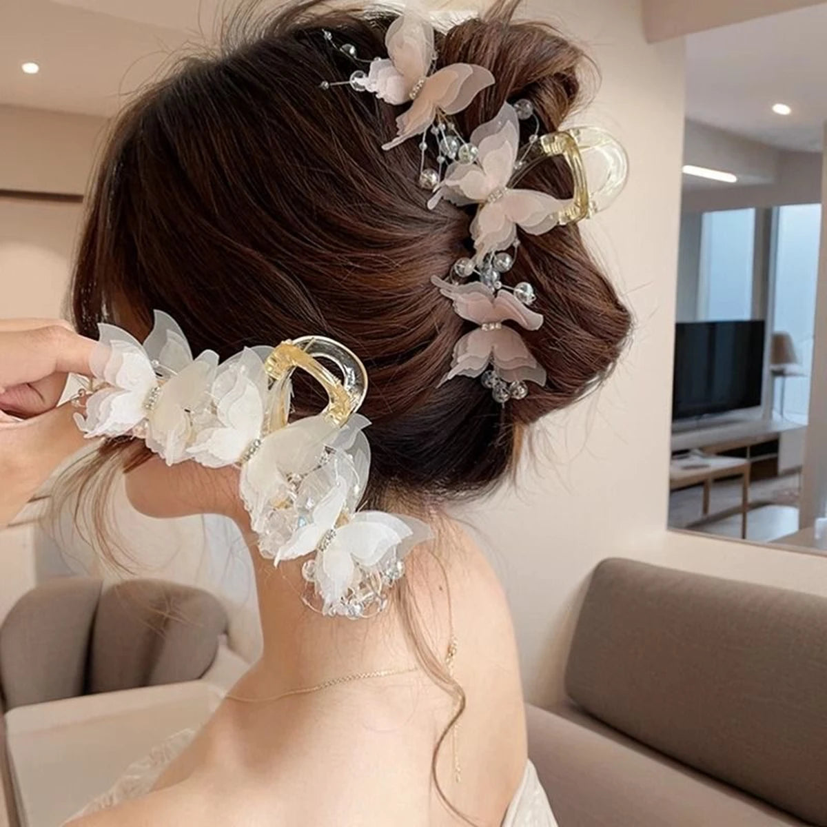 SUVETTE butterfly hair claw clip worn