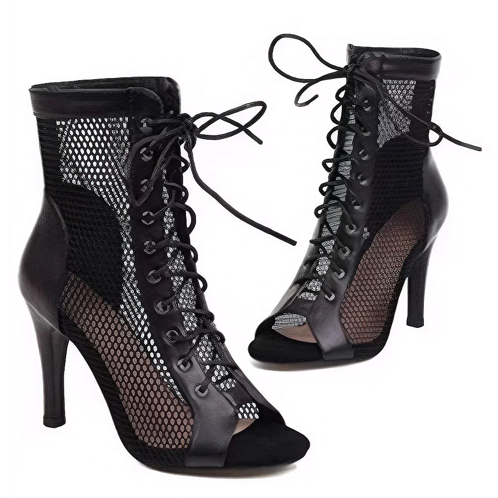 SUVETTE black mesh lace-up boots