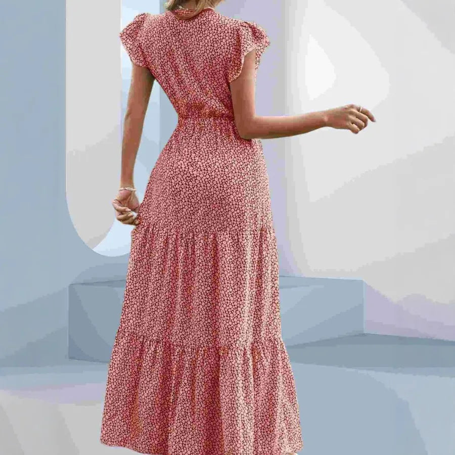 SUVETTE pink floral layered maxi dress back view
