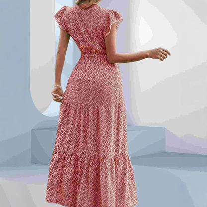 SUVETTE pink floral layered maxi dress back view