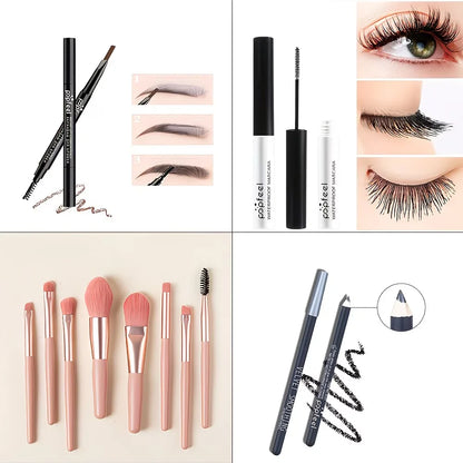 SUVETTE makeup tools collage with brushes and pencils